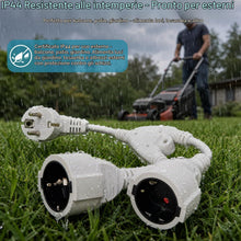 Carica l'immagine nel visualizzatore di Gallery, Romon Doppia Presa Schuko Bianca Impermeabile IP44 Corta 16A/250V, Adattatore Elettrico 2 In 1 Per Casa, Cucina E Uffici