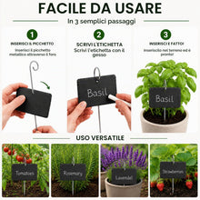 Carica l'immagine nel visualizzatore di Gallery, Etichette per Piante in Ardesia Naturale, 10 Pezzi 10 x 7 cm con Aste in Metallo, Doppia Faccia, 2 Gessetti Inclusi, Car