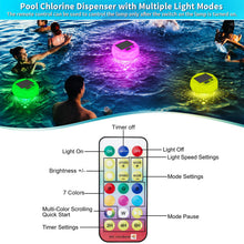 Carica l'immagine nel visualizzatore di Gallery, Galleggiante cloro con luce solare e termometro, dispenser galleggiante con telecomando regolabile per piscine, stagni, 