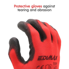 Carica l'immagine nel visualizzatore di Gallery, EDIMAX, Guanti da Lavoro, 12 Paia di Guanti, Resistenti all'Abrasione e Antitaglio Livello 2, Rivestiti in nylon PU, Ver