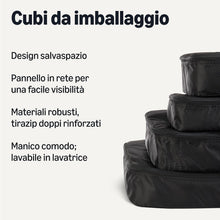 Carica l'immagine nel visualizzatore di Gallery, Amazon Essentials, Set di 4 Packing Cube, Accessori da Viaggio, Organizer per Bagagli con Doppia Cerniera, Parte Superiore in Rete, 100% Poliestere, S/M/L/Slim, Nero (in Precedenza Amazon Basics)