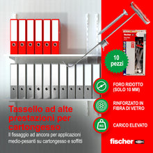 Carica l'immagine nel visualizzatore di Gallery, Fischer 10x DuoTec 10mm Tasselli con Vite per Carichi Pesanti su Cartongesso, per Pensili, Mensole, 537261