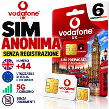 Carica l'immagine nel visualizzatore di Gallery, SIM Anonima Vodafone UK +44, Piano Internazionale Obbligatorio da Attivare, Attiva in 10 Minuti, Nessun Documento Richie