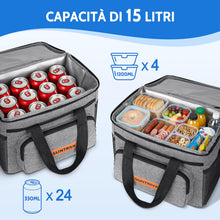 Carica l'immagine nel visualizzatore di Gallery, Borsa Termica Porta Pranzo 15L con Tracolla, Impermeabile, Grigio