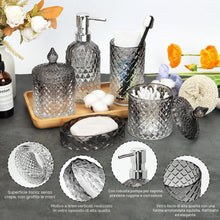 Carica l'immagine nel visualizzatore di Gallery, Set di accessori da bagno, 5 pezzi in vetro sfumato set completo, accessori da bagno in vetro con dispenser di sapone, portasapone, portaspazzolino, supporto Qtip