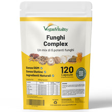Carica l'immagine nel visualizzatore di Gallery, Vegan Vitality Integratore di 6 Funghi: Reishi, Lions Mane, Cordyceps, Chaga, Shiitake e Maitake - 120 Capsule da 500mg 