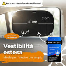 Carica l'immagine nel visualizzatore di Gallery, Tendine parasole bambini Buio Ottimale con protezione UV certificata - accessori auto, 2 pezzi 51x31cm, protezione solar