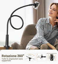 Carica l'immagine nel visualizzatore di Gallery, Supporto magnetico per smartphone da letto e supporto da tavolo a collo di cigno con anelli metallici, supporto flessibi