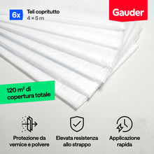 Carica l'immagine nel visualizzatore di Gallery, GAUDER Telo copritutto pittura in plastica (6 teli, 4x5m, 120 m²)