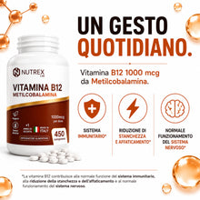 Carica l'immagine nel visualizzatore di Gallery, NutrexLab Vitamina B12 1000 mcg – Metilcobalamina – 450 Microcompresse – Alto Dosaggio – 15 Mesi di Scorta – Integratore