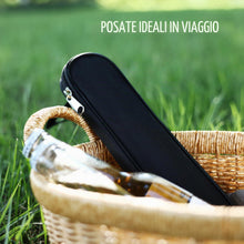 Carica l'immagine nel visualizzatore di Gallery, hecef Set Posate da Viaggio con Portaposate con Cerniera, 9 Pezzi in Acciaio Inox 18/0 con Rivestimento PVD Nero – Porta
