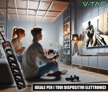 Carica l'immagine nel visualizzatore di Gallery, V-TAC Multipresa Elettrica Nera 6 Prese con Interruttore e Cavo da 1,5 Metri - 5 Prese 10/16A Bipasso + Schuko - Spina 1
