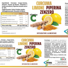 Carica l'immagine nel visualizzatore di Gallery, Curcuma Piperina e Vitamina C plus Limone e Zenzero. Dose Forte di Curcuma 5000 mg e Vitamina C + Piperina + Zenzero 130