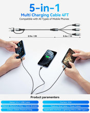 Carica l'immagine nel visualizzatore di Gallery, Miger Cavo Ricarica Multiplo 5 in 1,USB A/C Multi Cavo di Ricarica [1.2M]