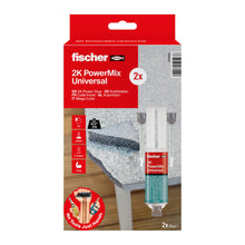 Carica l'immagine nel visualizzatore di Gallery, Fischer 2 Pz Mega Colla Epossidica Bicomponente PowerMix NTJH, Presa Rapida, Adesivo Trasparente per Incollare Metallo, 
