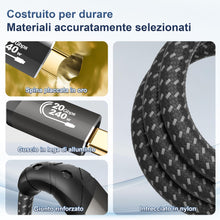 Carica l'immagine nel visualizzatore di Gallery, ZIKNYDO Prolunga USB C 2 metri,(USB C 3.2 Gen 2x2, PD3.1 240W 48V/5A), Video 8K@30Hz, 4K@60Hz/ 144Hz Cavo Prolunga type 