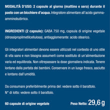 Carica l'immagine nel visualizzatore di Gallery, Gaba Integratore 750 mg Puro | Senza Eccipienti | 60 Capsule | Nutrimea