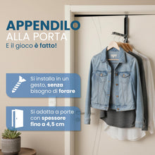 Carica l'immagine nel visualizzatore di Gallery, Generico Appendiabiti da Porta Estensibile Senza Forare Salvaspazio Compatibile Porte fino a 4,5 cm - Nero