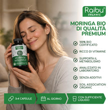 Carica l'immagine nel visualizzatore di Gallery, Moringa Capsule Biologica, 2400 mg per Dose - 270 capsule di Moringa Oleifera in polvere - Fonte di Vitamine, Minerali e