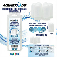 Carica l'immagine nel visualizzatore di Gallery, AQUASKUDO Polifosfati per Caldaia Ricarica - Cartucce Universali per Filtro Anticalcare Made in Italy - 6 Ricariche Poli