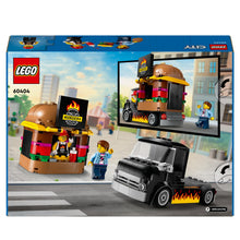 Carica l'immagine nel visualizzatore di Gallery, LEGO City Furgone degli Hamburger Giocattolo, Veicolo da Costruire per Bambini e Bambine da 5 Anni in su, Camion Food Truck con Accessori per Cucinare e 2 Minifigure, Regalo Divertente 60404