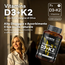 Carica l'immagine nel visualizzatore di Gallery, Vitamina D3 K2 - Alto Dosaggio y Assorbimento - Vitamina D3 2.000 U.I.