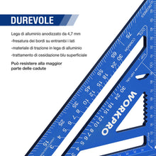 Carica l'immagine nel visualizzatore di Gallery, WORKPRO Squadra da Falegname Multifunzione 180mm, Righello Triangolare Metrico in Alluminio, Squadra Combinata 45° - 90°