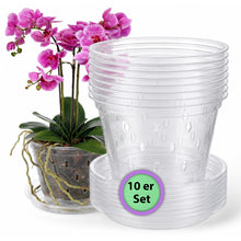 Carica l'immagine nel visualizzatore di Gallery, Garten lux 10 Vasi Trasparenti per Orchidee Grandi Ø17cm, con Sottovasi