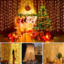 Carica l'immagine nel visualizzatore di Gallery, 3M * 3M Tenda Luminosa, 300 LED USB 8 modalità di Illuminazione con Timer e Telecomando, Esterno e Interno Addobbi, Cate
