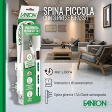 Carica l'immagine nel visualizzatore di Gallery, FANTON Multipresa SLIM 1,5 metri 3 prese bipasso, con spina piccola CLOCK