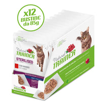 Carica l'immagine nel visualizzatore di Gallery, Natural Trainer Sterilised Adult Cibo Umido per Gatti con Manzo e Fibra di Pisello 12 buste x 85 g - 1020 gr