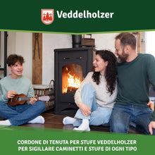 Carica l'immagine nel visualizzatore di Gallery, Set completo Veddelholzer Ø 8 mm nastro sigillante per stufe, guarnizione per forni, cavo sigillante, accessori per cami