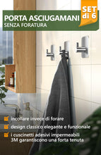 Carica l'immagine nel visualizzatore di Gallery, 4smile Ganci Adesivi, 6 pezzi Appendi Accappatoio Bagno, Acciaio inox, Porta Asciugamani Autoadesivo, Argento