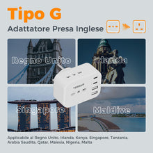 Carica l'immagine nel visualizzatore di Gallery, TESSAN Adattatore Presa Inglese con 2 USB C e 2 USB A, 7 in 1 Adattatore UK