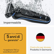 Carica l'immagine nel visualizzatore di Gallery, Braun Serie 5 Rasoio Elettrico Barba, 1 Accessorio, 52-B1200si, Blu