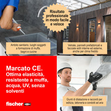 Carica l'immagine nel visualizzatore di Gallery, Fischer, Silicone Sigillante SBM 310 Sabbia, Neutro a Basso Modulo, Elastico, Inodore, Senza Solventi, per Edilizia, Lat