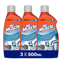 Carica l'immagine nel visualizzatore di Gallery, Mr Muscle Sciogli Capelli, Disgorgante Professionale Forte, 3 Pezzi x 500ml