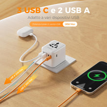 Carica l'immagine nel visualizzatore di Gallery, TESSAN Adattatore Universale da Viaggio con 2 USB A e 3 USB C, 28W Max