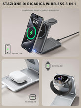 Carica l'immagine nel visualizzatore di Gallery, Tigratigro Caricatore Wireless Stazione, magnetico pieghevole 3 in 1 con MagSafe, Ricarica Rapid da 15W Caricabatterie p