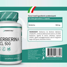 Carica l'immagine nel visualizzatore di Gallery, Berberina | 500 mg HCL - Berberine | 120 Capsule - per 4 Mesi | Regolazione Glicemia - Supporto al Colesterolo e Metabol