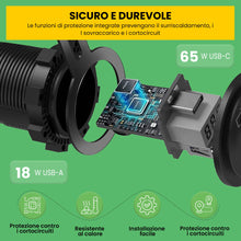 Carica l'immagine nel visualizzatore di Gallery, Offgridtec adattatore auto USB doppio 12V/24V con USB-C 65W e USB-A 18W, interruttore ON/OFF, copertura protettiva, corp