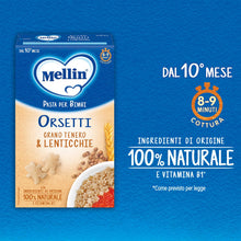 Carica l'immagine nel visualizzatore di Gallery, Mellin La Pasta dei Bimbi, 100% Naturale, ORSETTI con Grano Tenero e Lenticchie 280g