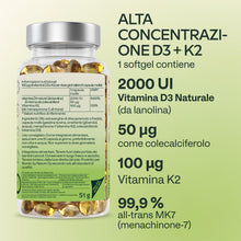 Carica l'immagine nel visualizzatore di Gallery, Vitamina D3 K2 Alto Assorbimento Olio Extravergine d'Oliva - Vitamina D3 2000 UI + Vitamina K2 MK7 100 μg - Vitamina D 2