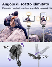Carica l'immagine nel visualizzatore di Gallery, 135CM Bastone Selfie Treppiede con 2 Luce di Riempimento, 4 in 1 Selfie Stick Treppiede per Telefono con Telecomando Tre