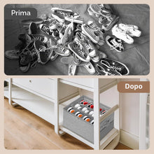 Carica l'immagine nel visualizzatore di Gallery, Cozary Scatole per Scarpe, Organizer Scarpe 12 Scomparti con Borsa in Rete, Coperchio Trasparente e Manici Rinforzati, adatto per 6-12 paia, Pieghevoli, per Guardaroba, Scarpiera, Grigio (43x32x32cm)