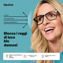 Carica l'immagine nel visualizzatore di Gallery, OPULIZE NYX Occhiali luce blu donna e uomo - Occhiali per computer Antibagliore Protezione UV - Rettangolare - Nero