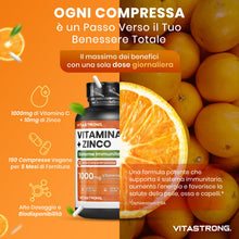 Carica l'immagine nel visualizzatore di Gallery, Vitamina C 1000mg Zinco Vitastrong Vegan, 1 Compressa/Giorno (Scorta 5 Mesi) Qualità Premium, Vitamina C Zinco Integrato