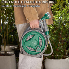 Carica l'immagine nel visualizzatore di Gallery, Avvolgitubo da giardino da 14 m, compatto e portatile, con 8 ugelli regolabili per pistola a spruzzo, avvolgitubo manual