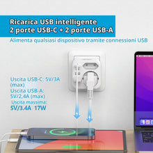 Carica l'immagine nel visualizzatore di Gallery, Adattatore di viaggio JSVER 6 in 1 con 2 porte USB-A e 2 porte USB-C per Stati Uniti, Germania, Messico, Australia, Suda