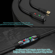 Carica l'immagine nel visualizzatore di Gallery, Cavo di prolunga USB da 5 m, 10 m, 15 m, 20 m, USB 2.0, ripetitore attivo, da maschio A a femmina A, cavi lunghi con amp